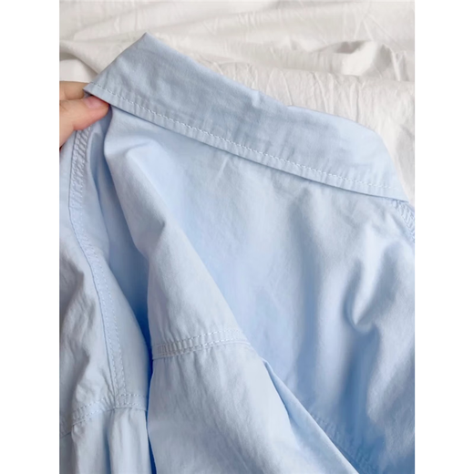 Versatile 2026 Autumn New White Light Blue Cotton Shirt Women's Top Long Sleeve Loose Slim Shirt Light Blue (No Pockets 100% Cotton High Quality Surface S Recommended 80-100 Jin Jin equals 0.5 kg to wear