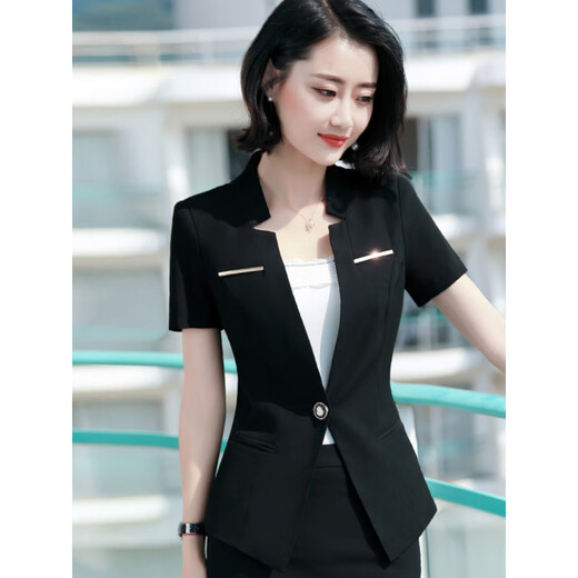 Linzhongxun high-end hotel lobby manager work clothes for professional clothes for women in summer thin short-sleeved suit front desk technician work clothes 6629 black suit + skirt Suggestion 75-85 Jin [Jin equals 0.5 kg]