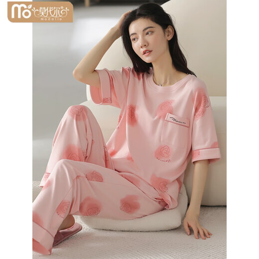 Victoria's Style Pyjama für Frauen im Sommer Baumwolle kurzärmelige Hosen für dünne, komfortable reine Baumwollsommer-Sommer-Frauen-Heimkleidung können außerhalb von Anzug YZT9711 Short.Sleeved Long.Trouser M 80-100jin [Jin gleich 0,5 kg]