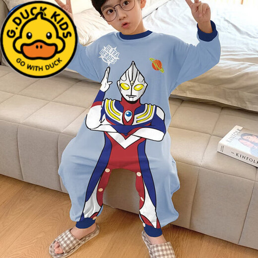 G.DUCKKIDS children's one-piece pajamas boys autumn winter summer long-sleeved boys cartoon Ultraman baby boy one-piece anti-kick sleeping bag large Ultraman long-sleeved size 10 recommended height 105-115cm 4-5 years old