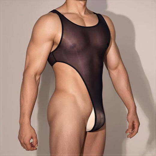 Erotic lingerie men's sexy jumpsuit new hollow tight thong fully transparent vest muscular men adult black one size fits all recommended 120-160Jin Jin equals 0.5 kg
