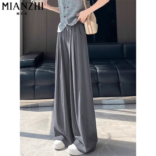 棉致冰丝凉感高腰阔腿休闲裤子女夏季薄款2025新款小个子宽松垂感显瘦 E8636杏色【高品质19.5】 L 110-125斤
