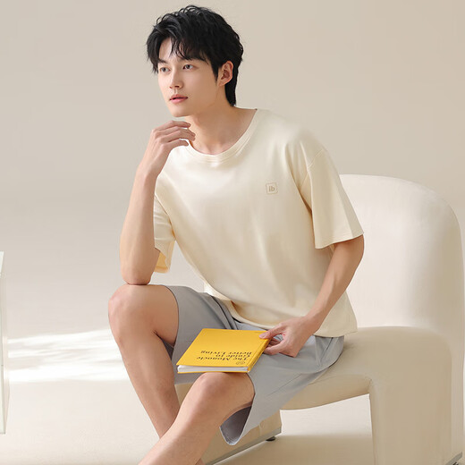 SEPTWOLVES 2025 new men's pajamas summer pure cotton thin short-sleeved casual plus-size home clothing set for men to wear 13603 3XL (160-180Jin [Jin equals 0.5 kg])