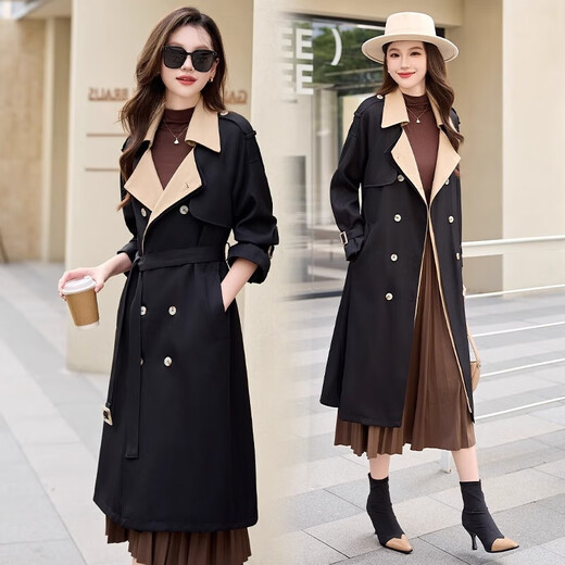 Romon High-End Color Bloklock Breakbreaker for Women Mid-longitud de mediana longitud y otoño NUEVO British Style Fashionable Lapel Cerrado Cerrado para mujeres para mujeres Black M (recomendado 85-100 Jin [Jin equivale a 0.5 kg])