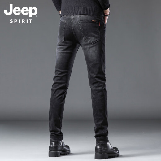 JEEP SPIRIT吉普牛仔裤男士春秋季修身小脚休闲裤2025新款弹力黑色直筒长裤子 1048黑色 28