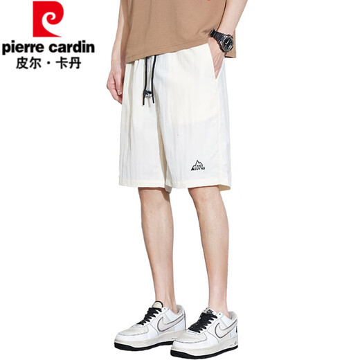 皮尔卡丹（pierre cardin）白色户外冰丝运动短裤男夏季速干沙滩裤青年宽松大码休闲五分裤 672米白 S 【100-130斤】