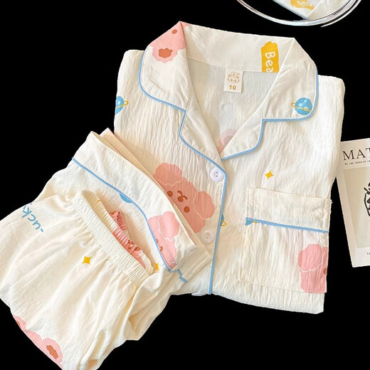 Balabala Children's Pyjamas Summer Summer à manches courte à manches coton Cotton Style Girls 2025 NOUVEAU ÉTÉ COMPRISES MIGUES MIGLE HOME SET F757 # SEAT SIGNE CHEPS COURTS + Shorts 100 L Taille Hauteur 160-165 cm Poids-115