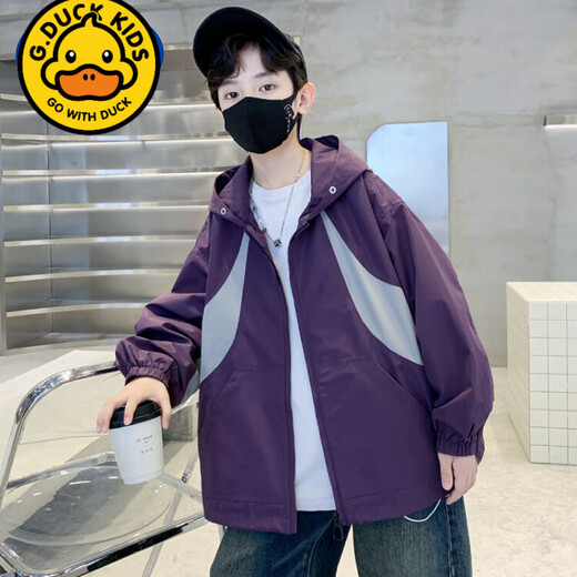 G. DUCKKIDS男童炸街工装外套春秋款2025新款秋装中大童连帽冲锋外套时髦上衣 WTS382款【紫色】  儿童节礼物 120 cm