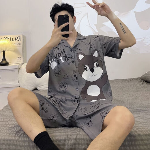 Pajama de fibra de limón Pajamas Summer Shorts Shorts Cartoon Teen Teen Casual Summer Fin Alineal Home Student Set 6623 Men M Standard (alto 165100Jin [Jin equivale a 0.5 kg])