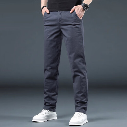 Playboy High-End Business Casual Pants Men's Autumn and Winter Slim Straight 2025 New Velvet Thickened Versatile Stretch Men's Pants W138# Gray Regular 31 Waist 2 feet 4 Recommended 120~130 Jin Jin equals 0.5 kg Wear