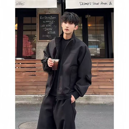 Cotton Snow American Three-Proof Flight Jacket Men's Spring and Autumn Short Work Jacket Piushuai High Street Trendy Brand Baseball Uniform Black XL 170CM-178CM