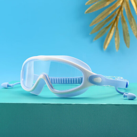 Raft core children's diving goggles swimming goggles HD waterproof anti-fog swimming goggles large frame boys and girls swimming cap set diving suit large frame blue swimming goggles nose clip earplugs U swimming cap arm ring swimming bag