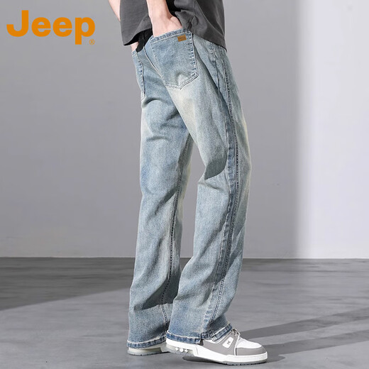 
JEEP [Light Luxury Series] Jeep High Street Micro Flare Jeans Men's Loose Straight-Piece Slim American Pants 9901 Nostalgic Blue - Style Regular M _[115-130Jin[Jin equals 0.5 kg]]