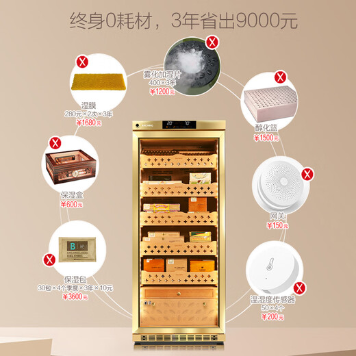 Meijing RACHING Meijing Cigar Cabinet Horizontal Line MON1800A 2025 New Fingerprint Lock Cigar Cabinet Capacity 220L Constant Temperature and Humidity Smoke Cabinet Humidity Cabinet Burl Gold (Spanish Cedar Wood Shelf)