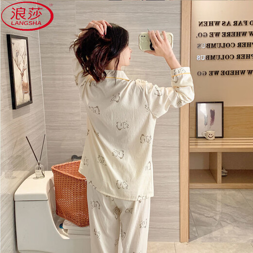 浪莎（LangSha）ins风可爱卡通小兔子睡衣女春秋季新款长袖长裤可外穿家居服套装 9227涂鸦小新【长袖长裤】套装 XL 【建议120-135斤】