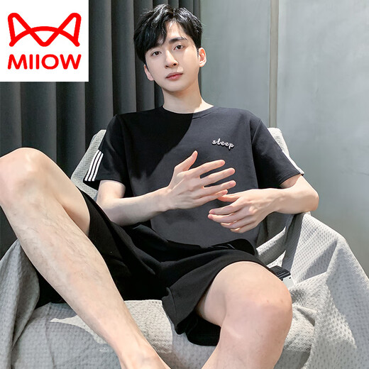 Cat Man (Miiow) Pyjama masculin pour hommes en été à manches courtes en coton pur pour hommes minces 2025 NOUVEAUX garçons à grande taille Clothing HDE-9928 L Men