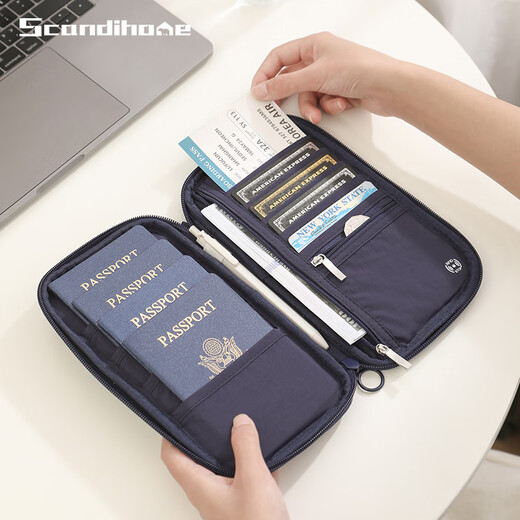 POTRAVEL.DESIGN旅行护照包证件包RFID防盗刷大容量手提防水票据收纳护照夹卡包 藏青色