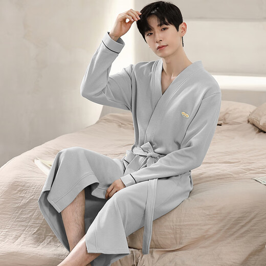 
Fengxi Waffle Bathroom Men's Spring and Autumn Pure Cotton Medium-length Men's Nightgown 2025 New Water-absorbing Integrated Yukata LJ96821 3XL Code [Weight 180-200Jin [Jin equals 0.5 kg]]