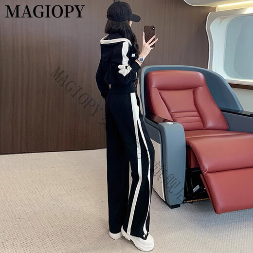 MAGIOPY International Luxury High-end Brand Spring 2025 New European Station Casual Sports Set Women's Fashion Slim Jacket Black S (100Jin [Jin equals 0.5 kg])