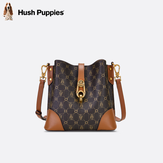 暇步士（Hush Puppies）女包2025新款单肩包经典老花复古包包百搭潮流水桶包七夕节礼物