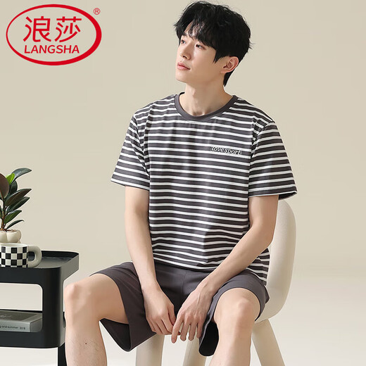 浪莎（LangSha）男士睡衣男夏季短袖纯棉男款夏天薄2025新款男生大码家居服 HDE-9928 L 男