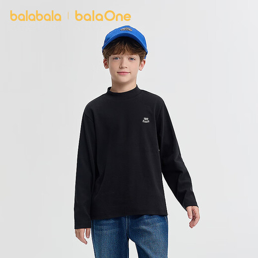 Bala BalaOne children's clothing children's long-sleeved T-shirt boys and girls 2025 winter new casual bottoming shirt warm top black 90001 165