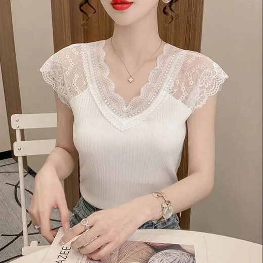 Chaleco de correa interior de encaje para mujeres Nuevo estilo para mujeres con camiseta de base delgada versátil de gran tamaño versátil camiseta Top Summer 3519 S 75-95Jin [Jin equivale a 0.5 kg]