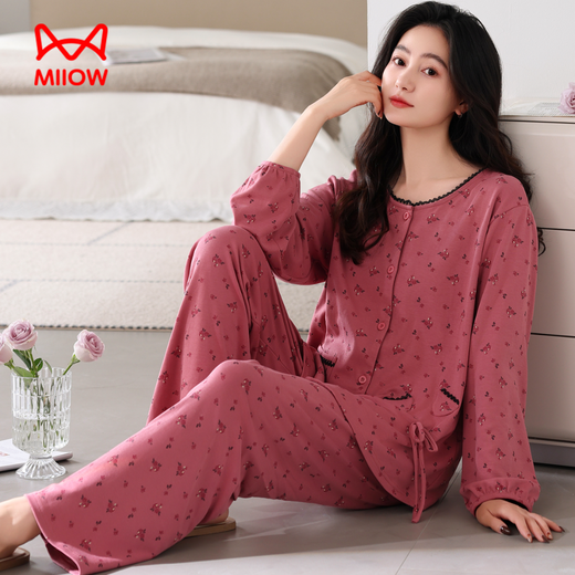 
Cat men pajamas for women in spring and autumn [pure cotton] middle-aged and elderly women with long sleeves, full cotton, can be worn outside with large size 25 years new home clothing