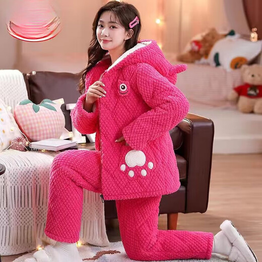 COMIC SOUL湖南省冬季省服 湖南省服珊瑚绒铺棉睡衣女冬季三层加厚中年女士 LXJ17 6624杏色【加绒加厚】 M 80-100