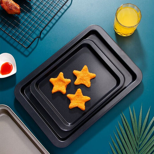 Household food-grade non-stick baking pan for oven with non-stick rectangular mold flat bottom grill pan water tray small black baking pan