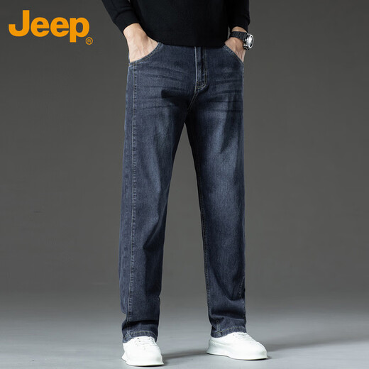 吉普（JEEP）牛仔裤男夏季宽松直筒休闲裤子男士潮流男裤 灰黑蓝 34