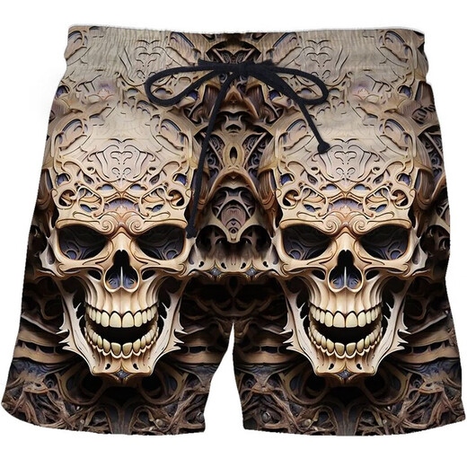 2024 summer casual shorts, personalized trendy skull 3D digital print, men's casual shorts STK1381 S 80-90Jin [Jin equals 0.5 kg]