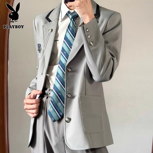 Playboy (PLAYBOY) original Japanese college style DK uniform suit suit shirt trousers school supply full set of male and female class uniforms gray suit + Q28 shirt + blue tie + gray pants S