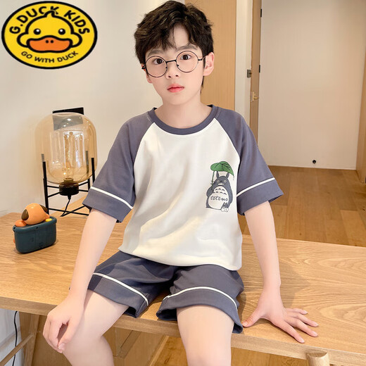G.Duckkids Boy Pajamas Niños Summer Summer delgado algodón puro Traje de manga corta Niños de tamaño mediano de 12 años ropa de verano de moda DW-826 Little Amarillo Duck [algodón] 100 8 tamaños recomendados 90-100 cm de peso 2