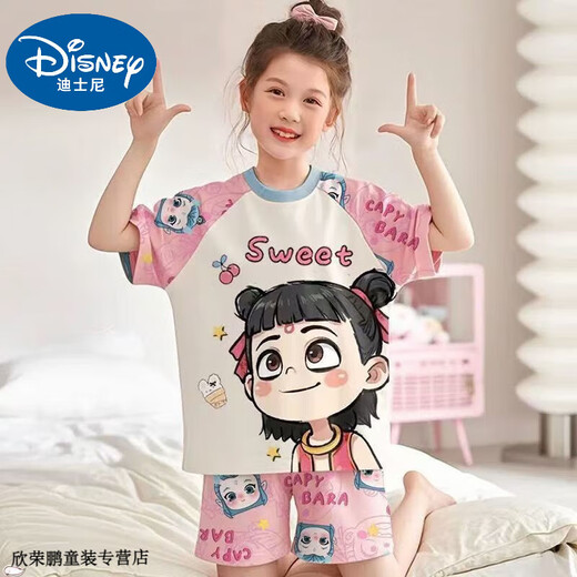 
Disney baby girls pajamas thin summer short-sleeved ice silk modal children girl Nezha 2025 home clothing new set Cherry Nezha powder [cool, breathable, skin-friendly and comfortable 160 Recommended 150-160cm Recommended height 150