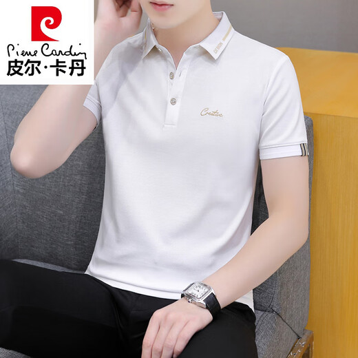 皮尔卡丹（pierre cardin）2025年夏季有领子短袖t恤男潮流青年冰丝翻领半袖polo衫商务简约 黑色 QY683 M 【100-120斤】