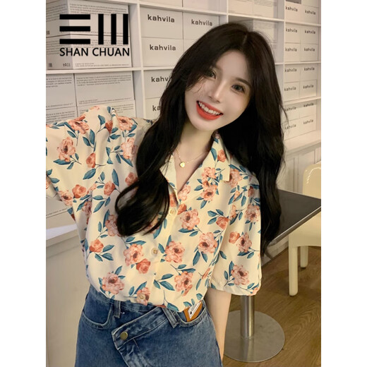 Mai Yaluo Blumenhemd für Frauen Retro Hong Kong Style Kurzärmel Chic Hong Kong Style Broken Sommer koreanische Stil Design Feel