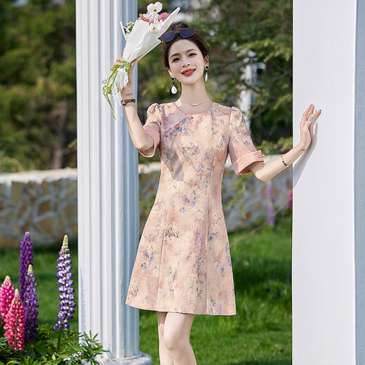 Ehangy国际轻奢女装高端连衣裙夏季新款2025感百搭时尚休闲气质裙子 粉红色 【高端礼盒】 XL