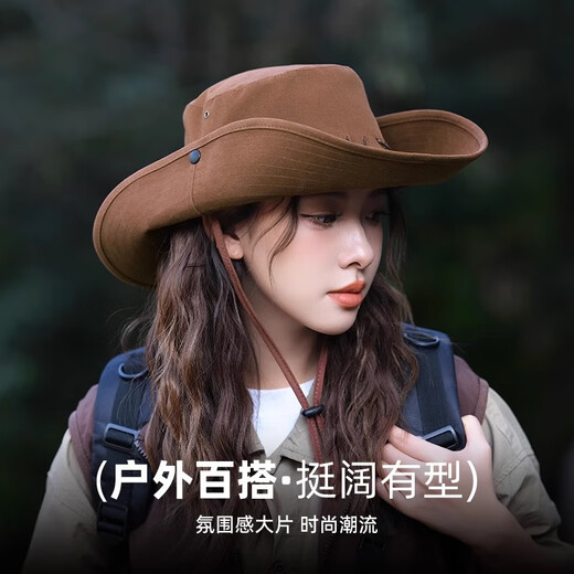 LZJV American Retro Retro Western Cowboy Protection Sombrero Sombrero Mujeres Servicio de senderismo al aire libre Sombrero de pescado Hombres de senderismo Cordete a prueba de viento Cowboy gorro de vaquero