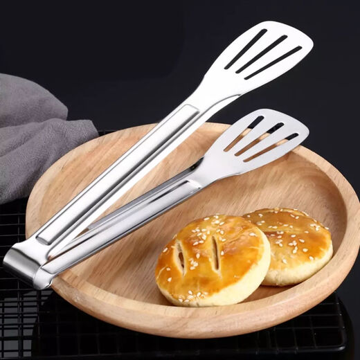 Yuexinke stainless steel food tongs barbecue steak steamed buns barbecue thickened kitchen food baking sushi tongs barbecue tongs 9 inches thickened + oil brush