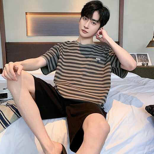
Hongdou (Hodo) pajamas for men's summer short-sleeved home clothes striped casual summer suit YZT679 men L [Suggested 110-135 Jin [Jin equals 0.5 kg] wear]