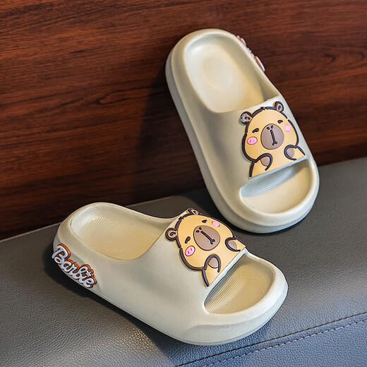 Children's slippers for boys indoor home non-slip soft bottom baby cute slippers for girls outer wear off-white 24-25 size inner length 16cm