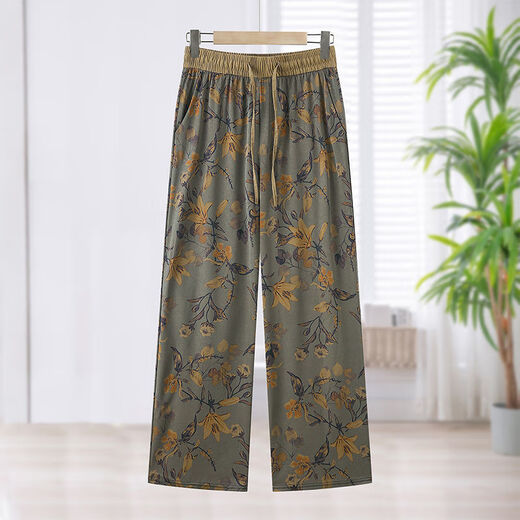 Wewe Summer Dünn elastische Taille Satin gedruckt gerade Hosen G Mutter mittleren Alters modisch und vielseitig schlank und atmungsaktiv und lässig Hose Magnolia [Authentic 9898] 5xl empfohlen 145-160jin [Jin gleich 0,5 kg]