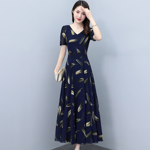 Vêtements d'été à la mode de Hengyuanxiang Mère et jeune robe en mousseline de mousseline 2025 Nouveaux vêtements pour femmes d'âge moyen Jupe à la mode de 40 ans 7373 White M (96-106jin [Jin est égal à 0,5 kg]))