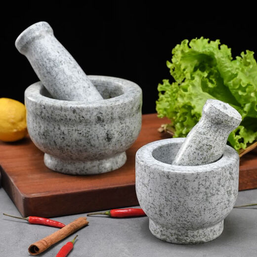 Garlic masher stone stone garlic mortar garlic masher garlic masher household grinding bowl stone mortar diameter 8 cm polished garlic masher with lid