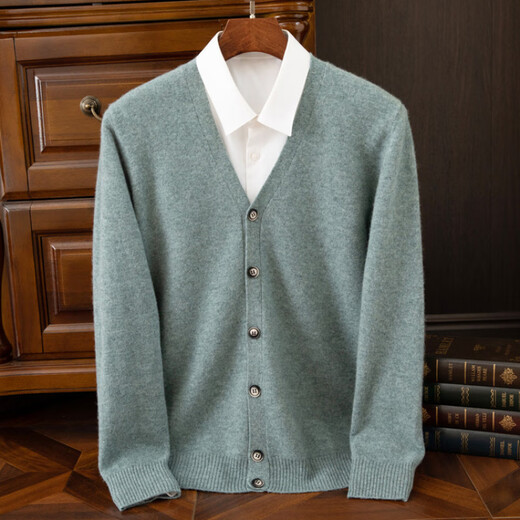 Pierre cardin spring and autumn new cashmere knitted cardigan men's V-neck solid color thin sweater youth loose cardigan large size jacket gray L