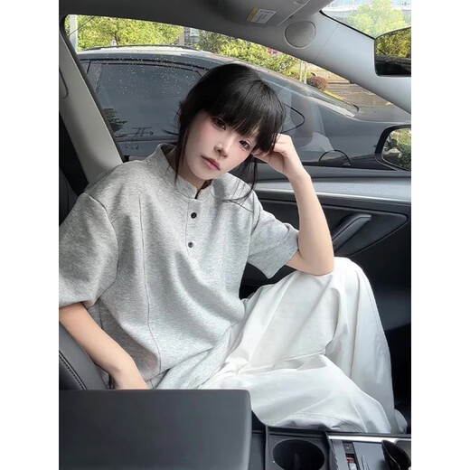 杜小闲 黑色亨利领短袖polo衫男款痞帅高级感美式正肩t恤boxy拼接半截袖 黑色 90%买家选择 XL [推荐120-140斤]