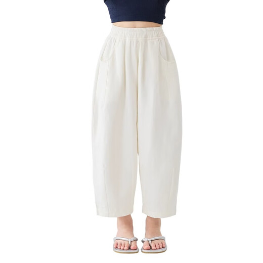 I.KARNOW Girls Cropped Pants Summer White Pants 2025 New Children's Pants Summer Thin Girls Mosquito-Repellent Wide Leg Pants Cool Two-Pack [15263 White + 15263 Lotus Powder] 150