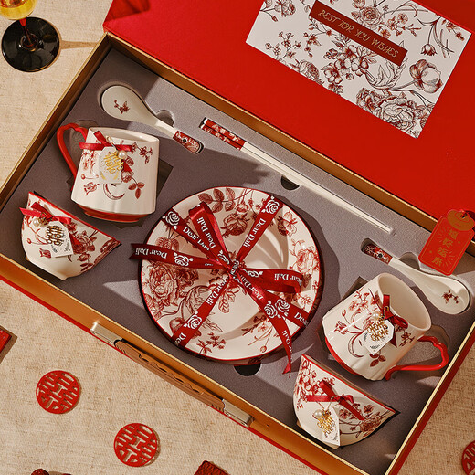 DearDali Rose Holiday Tableware Set for Best Friend Wedding Gift, Practical Ceramic Dish Set for Engagement Gift, Premium Food Gift Box for Two (Fast Next Day Delivery) 10-piece Set