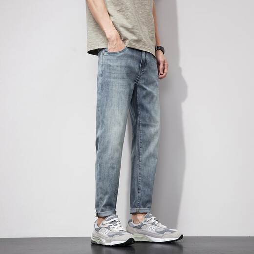 Danjun Summer Jean mince pantalon recadré pour hommes haut de gamme Lumière Lusined Colored Aged Super Soft Conical Harlan Pantalon Feet 3291 28
